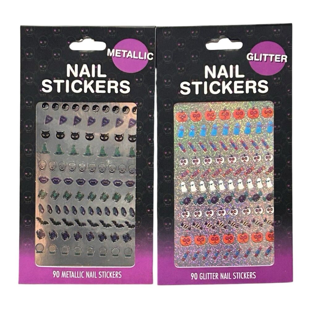 2x Spooky Nail Stickers Metallic and Glitter 90ct Each